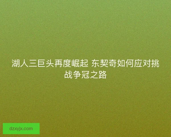 湖人三巨头再度崛起 东契奇如何应对挑战争冠之路